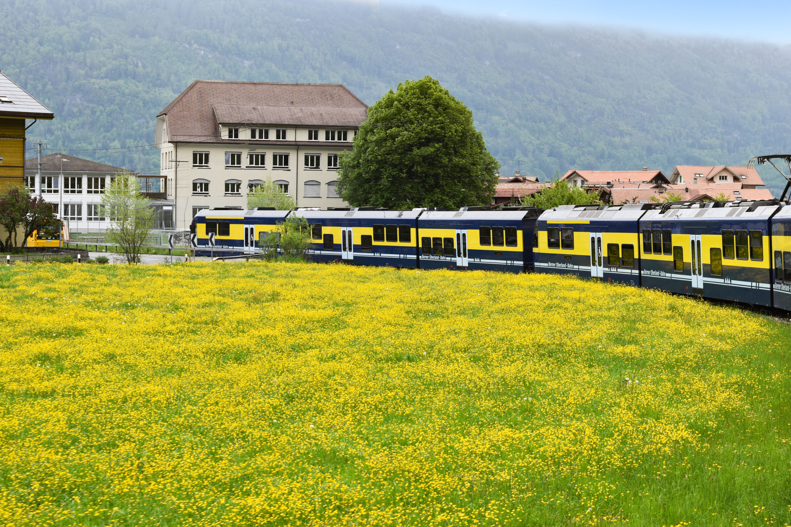 インターラーケンオスト駅に向かうベルナーオバーランド鉄道